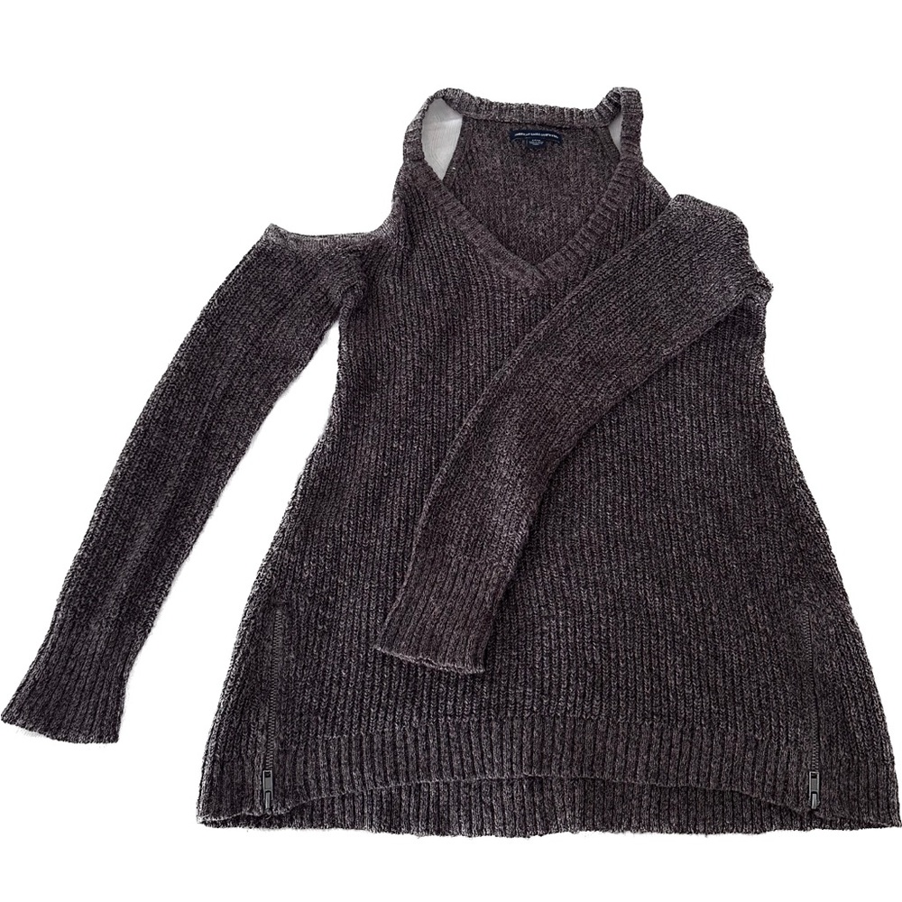 American Eagle Brown Cold Shoulder Sweater